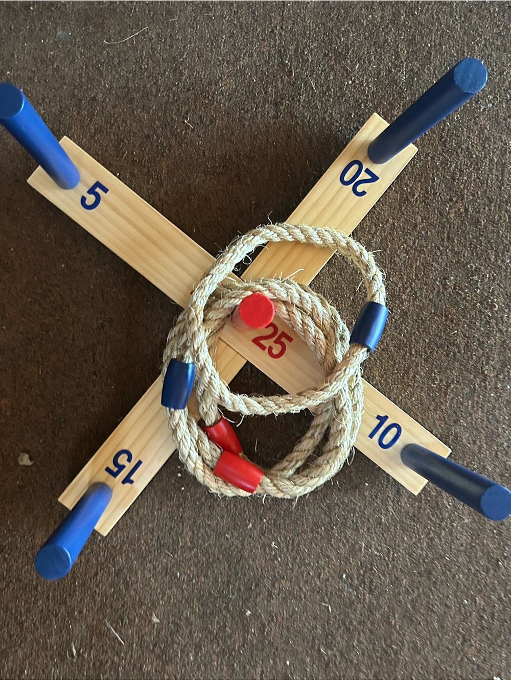 Wooden Ring Toss Game Set - Blue and Red Accents
